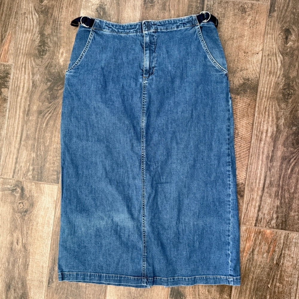 Cherokee Women's 90s Grunge Adjustable Faded Denim Midi Skirt, Medium Wash, 14